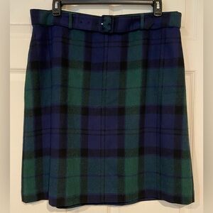 Talbots Black Watch Plaid A-Line Belted Skirt